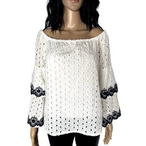 Bailey 44 Off The Shoulder Eyelet Bell Sleeve Blouse White Size L